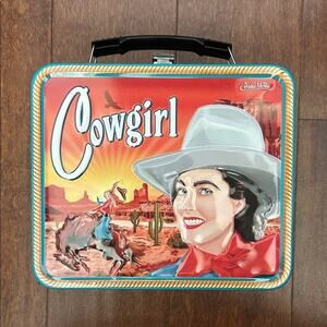 Archie McPhee Retro Western Cowgirl Themed Metal Lunchbox with Handle